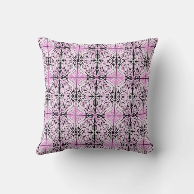 Pink Black White Curly Abstract Repeat Pattern  Cushion (Back)