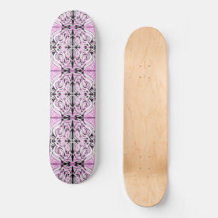 Pink Black White Curly Abstract Repeat Pattern  Skateboard