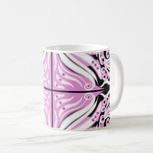 Pink Black White Curvy Abstract Pattern  Coffee Mug