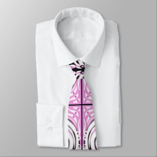 Pink Black White Curvy Abstract Pattern  Tie