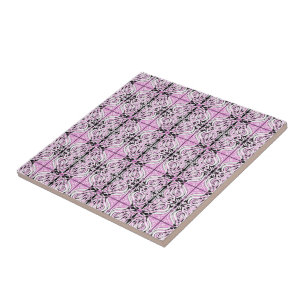 Pink Black White Curvy Abstract Repeat Pattern  Ceramic Tile