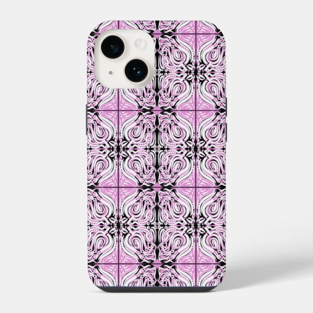 Pink Black White Curvy Abstract Repeat Pattern  iPhone Case (Back)