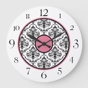 Pink Black & White Damask Elegant 10.75" Clock