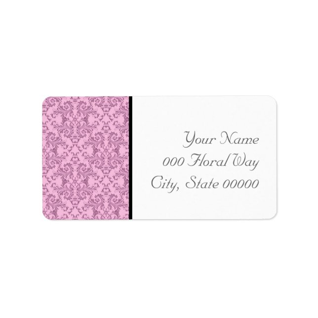 Pink Black White Damask Wedding Address Lables Label (Front)