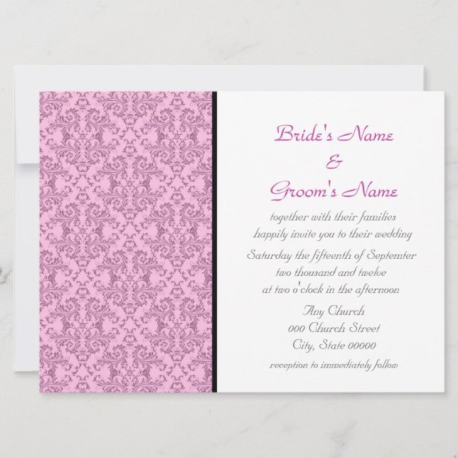PInk Black White Damask Wedding Invitations (Front)