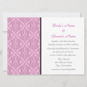 PInk Black White Damask Wedding Invitations