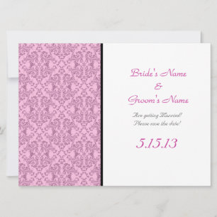 Pink Black White Damask Wedding Reception Invitation