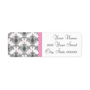 Pink Black White Damask Wedding Return Address Label