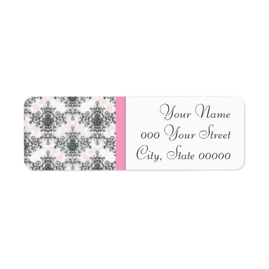 Pink Black White Damask Wedding Return Address Label
