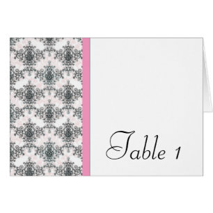 Pink Black White Damask Wedding Table Number Card