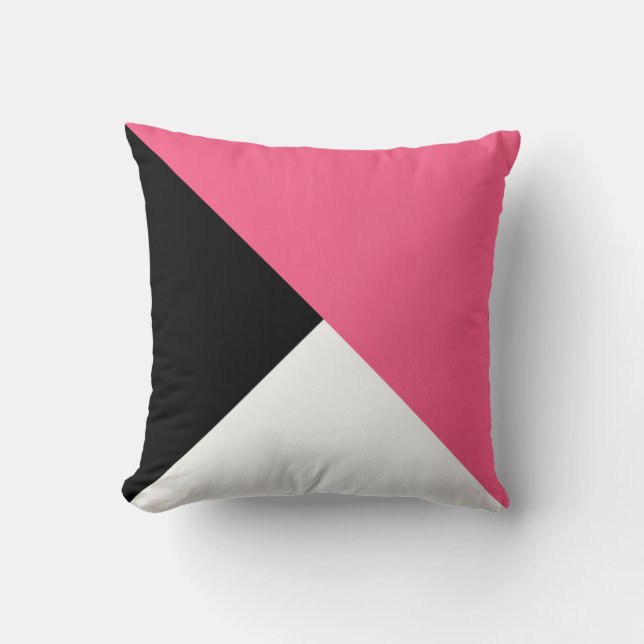 Pink Black White Diagonal Colour Block Pillow (Front)