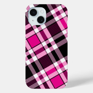 Pink Black White Flannel Tartan Pattern Design iPhone 15 Case