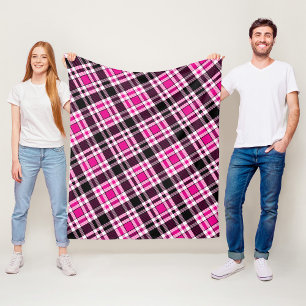 Pink Black White Flannel Tartan Pattern Design Fleece Blanket