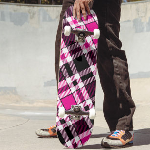 Pink Black White Flannel Tartan Pattern Design Skateboard
