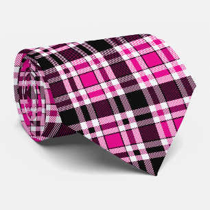 Pink Black White Flannel Tartan Pattern Design Tie