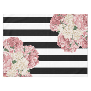Pink, Black, White Floral Tablecloth