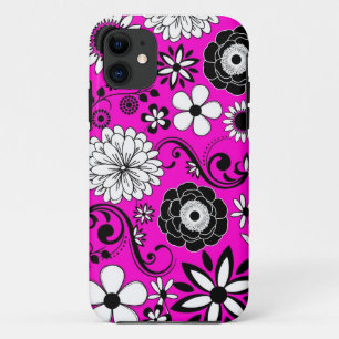 Pink black white flower art iphone 5 case