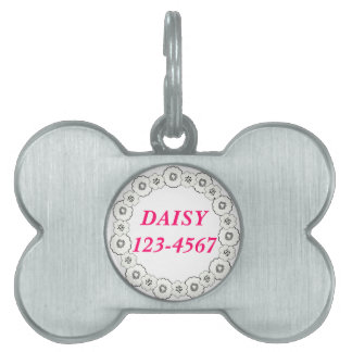 Pink Black White Flowers Personalised Dog Tag
