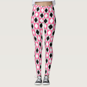 Pink Black White Geometric Rhombus Diamond Leggings