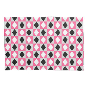 Pink Black White Geometric Rhombus Diamond Pillowcase