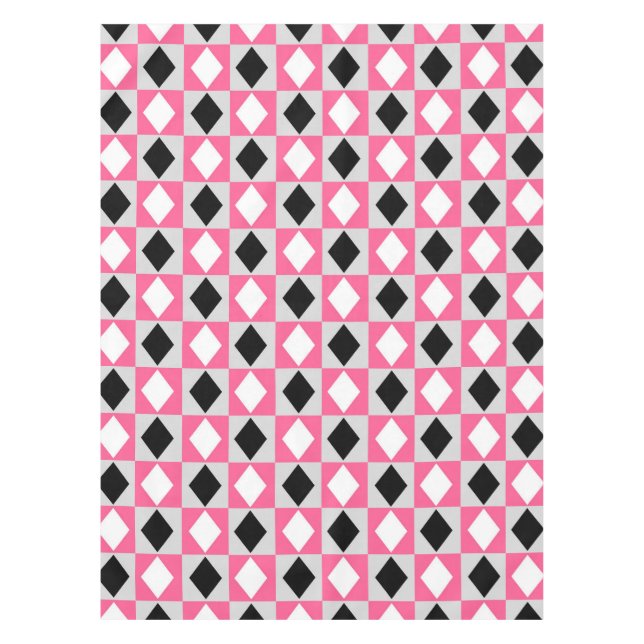 Pink Black White Geometric Rhombus Diamond Tablecloth (Front)