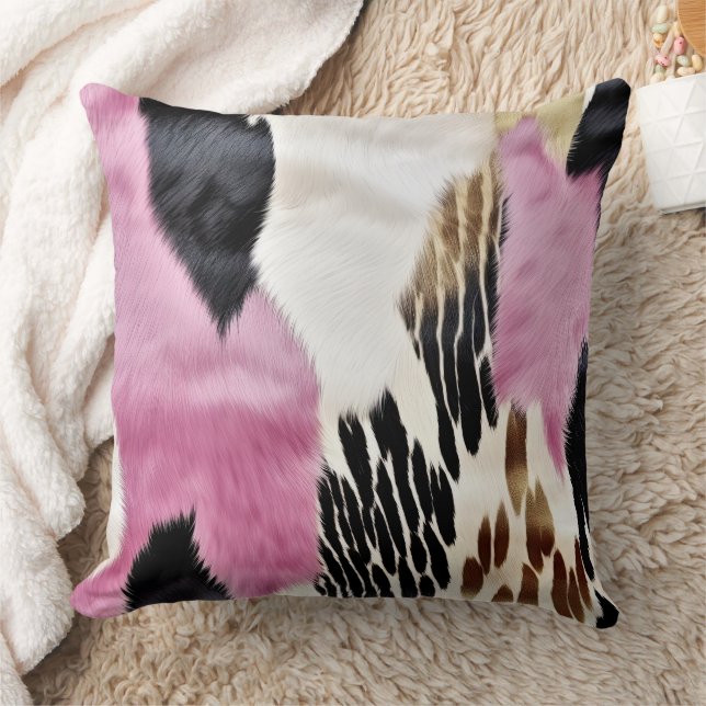 Pink Black White Gold Cowhide Cushion (Blanket)