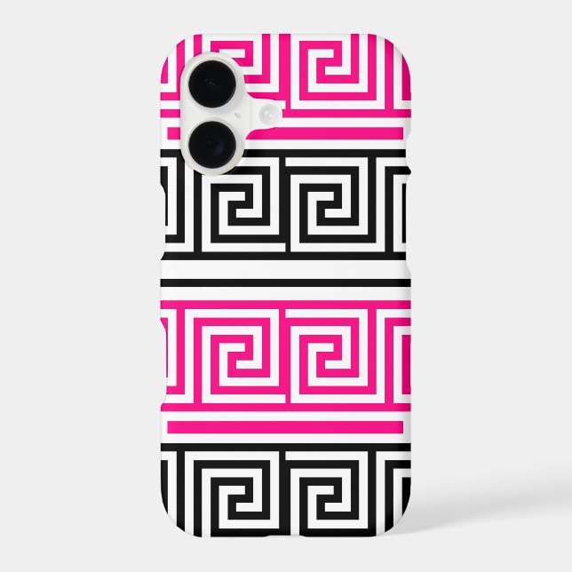 Pink Black White Greek Key Fret Pattern Design  (Back)