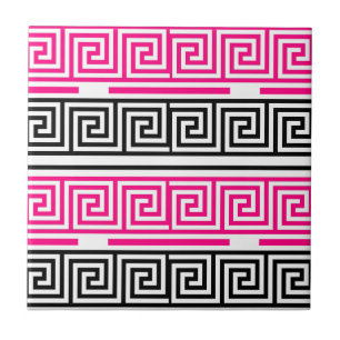 Pink Black White Greek Key Fret Pattern Design Ceramic Tile