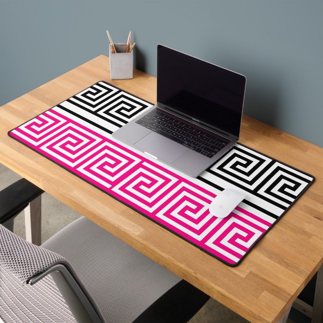 Pink Black White Greek Key Fret Pattern Design  Desk Mat (Creator Uploaded)