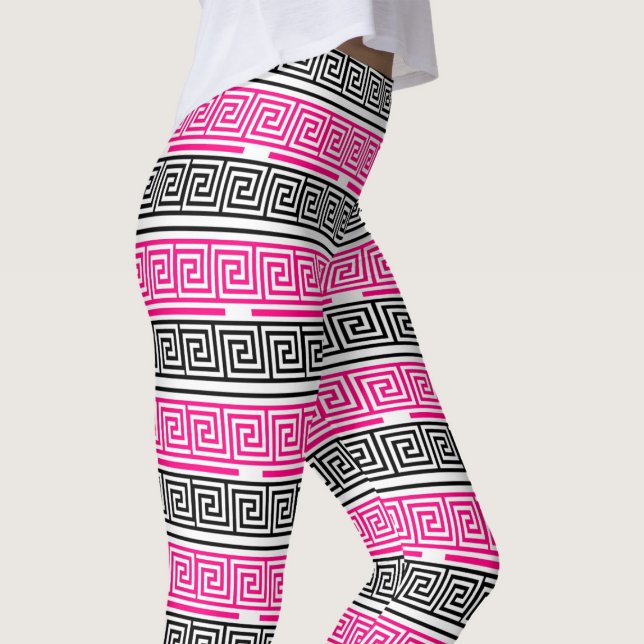 Pink Black White Greek Key Fret Pattern Design  Leggings (Creator Uploaded)