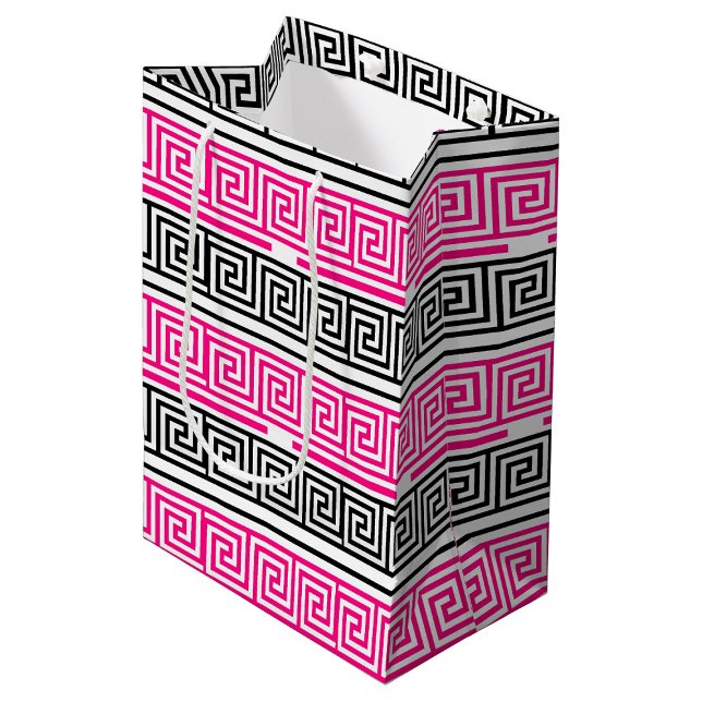 Pink Black White Greek Key Fret Pattern Design  Medium Gift Bag (Creator Uploaded)