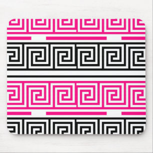 Pink Black White Greek Key Fret Pattern Design Mouse Pad