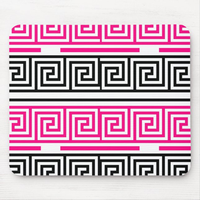 Pink Black White Greek Key Fret Pattern Design  Mouse Pad (Front)