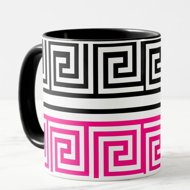 Pink Black White Greek Key Fret Pattern Design  Mug (Creator Uploaded)