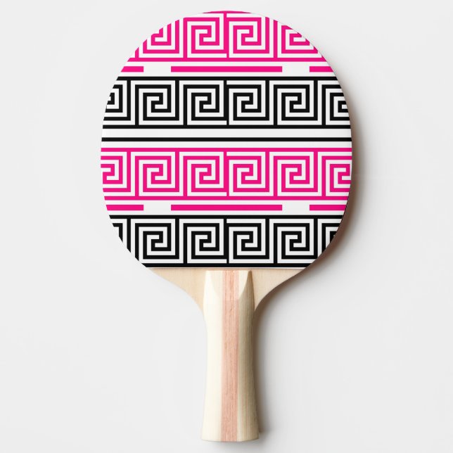 Pink Black White Greek Key Fret Pattern Design  Ping Pong Paddle (Front)