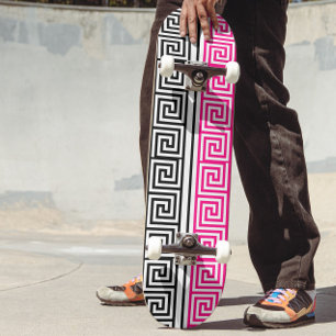 Pink Black White Greek Key Fret Pattern Design  Skateboard