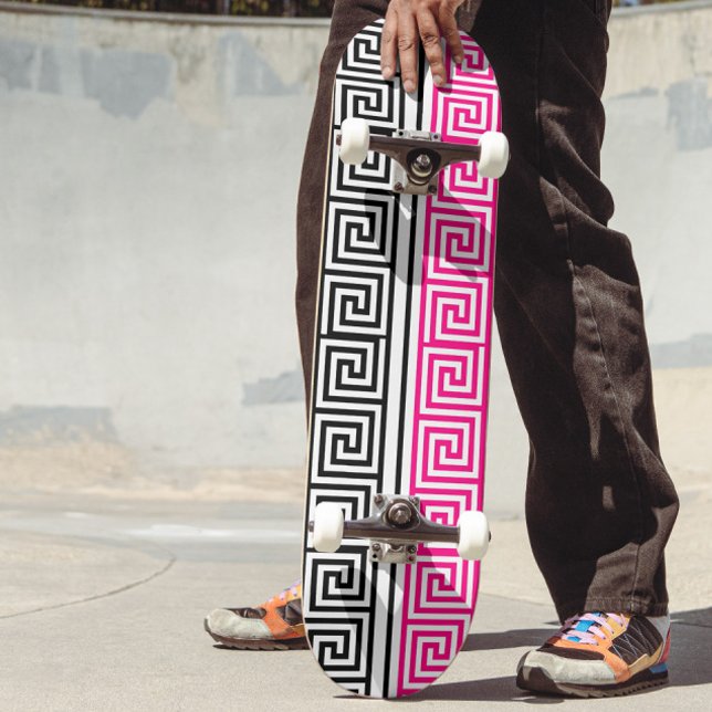 Pink Black White Greek Key Fret Pattern Design  Skateboard (Creator Uploaded)