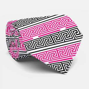Pink Black White Greek Key Fret Pattern Design Tie