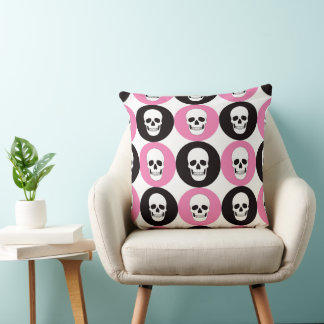 PINK BLACK & WHITE HALLOWEEN SKULLS CUSHION