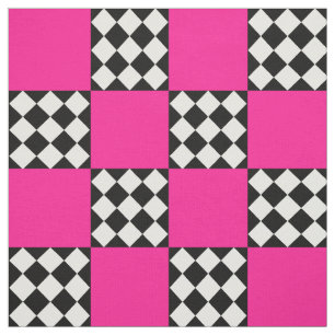 Pink Black White Harlequin Square Shape Textile Fabric