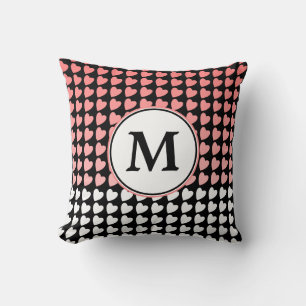 Pink Black White Heart Pattern Monogram Cushion