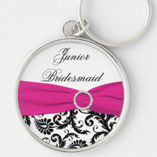 Pink, Black, White Junior Bridesmaid Keychain