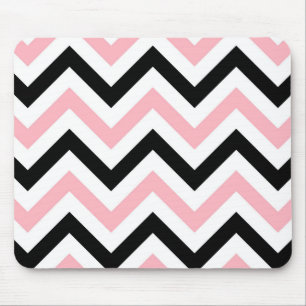 Pink, Black, White Large Chevron ZigZag Pattern Mouse Pad