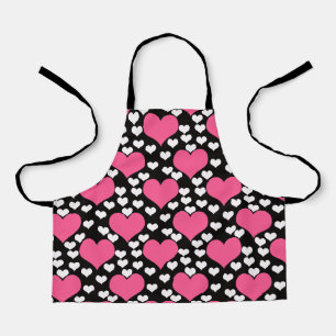 Pink Black White Love Hearts Pattern Apron