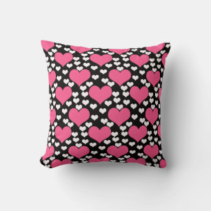 Pink Black White Love Hearts Pattern Cushion
