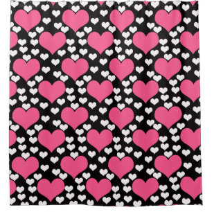 Pink Black White Love Hearts Pattern Shower Curtain