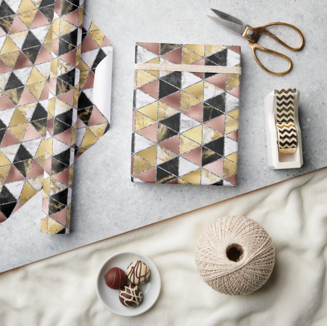 Pink, Black & White Marble Texture Geometric Wrapping Paper (Crafts)