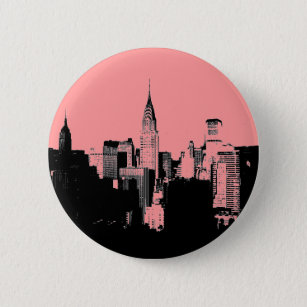 Pink, Black & White New York City Pinback Button