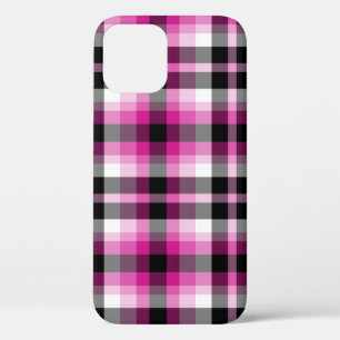 Pink Black White Plaid iPhone 12 Case
