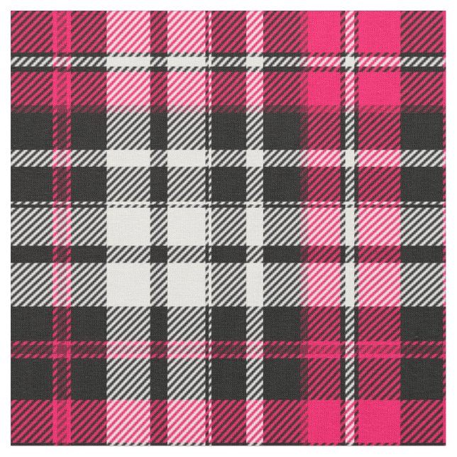 Pink Black White Plaid Tartan  Fabric (Close Up)